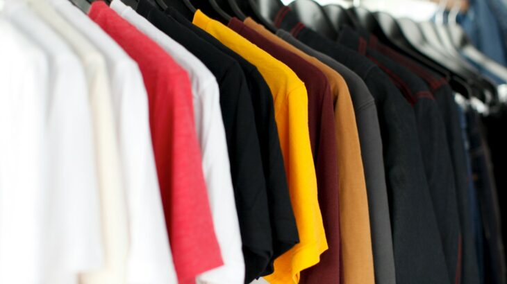 closeup of hanged shirts on rack